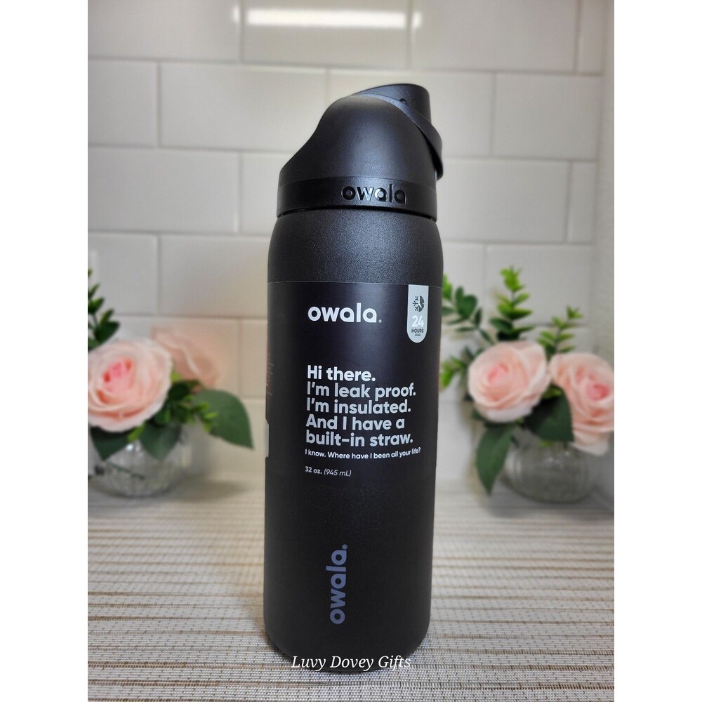 Owala FreeSip 32 oz Black Insulated Water Bottle with Built-in Straw NWT